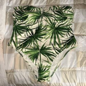H&M Green palm Leaf Print one piece bathing suit